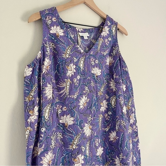 J. Jill Linen Sleeveless Floral Above Knee Dress‎ Pockets Purple Medium Petite - Picture 5 of 10